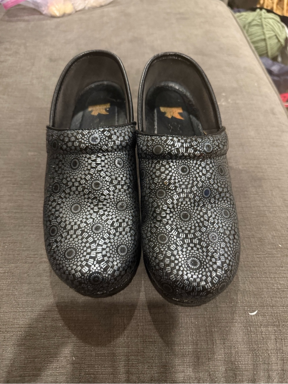 Dansko Women's Black Metallic Mandala Patterned Clogs - size 38